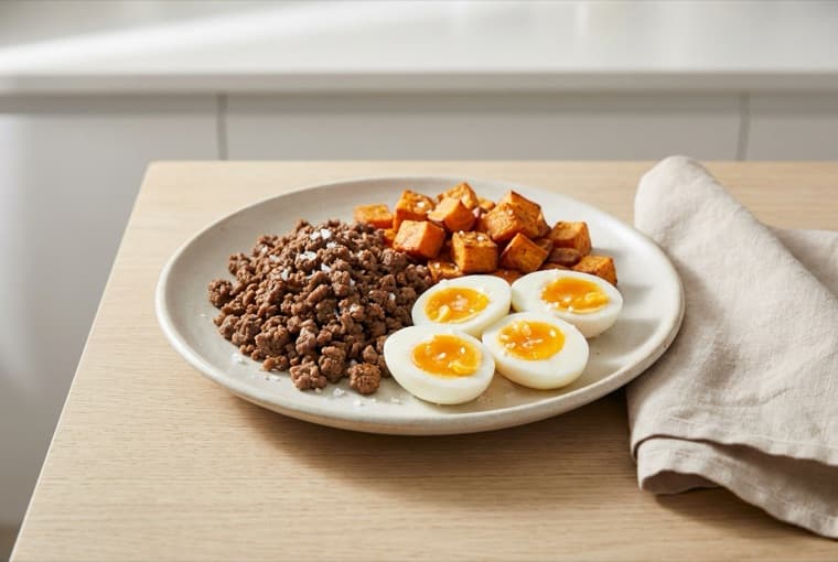 Lean beef, sweet potato, and eggs