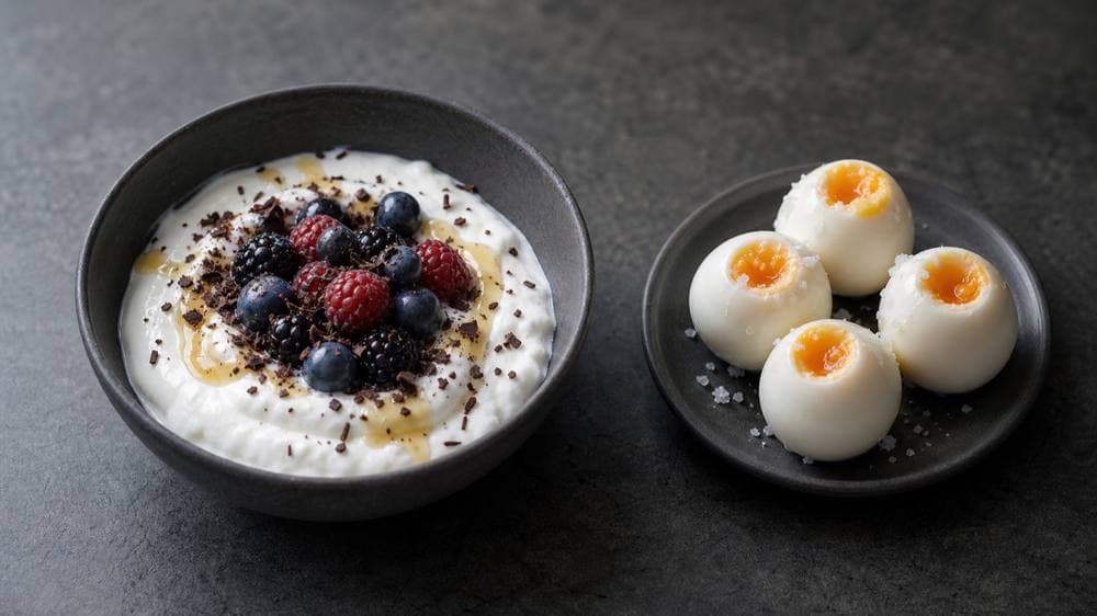 Greek yogurt bowl and eggs